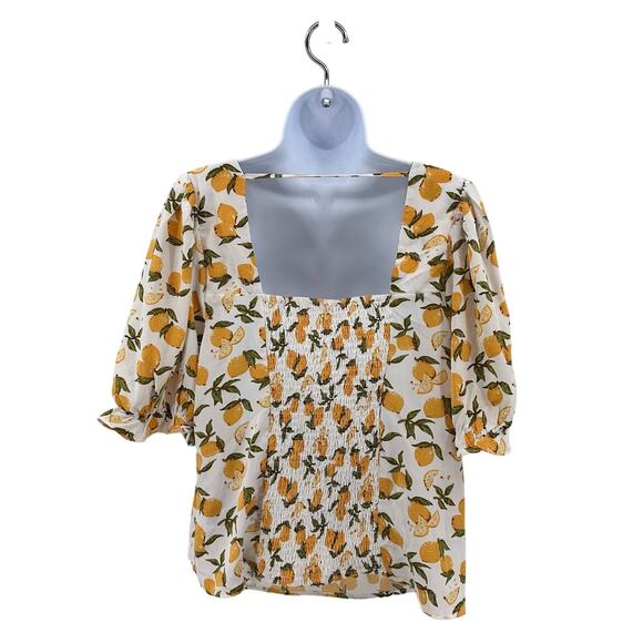 Milk & Honey 3X Lemon Blouse Plus Ruffle Scoop Neck Smocked Back Short Sleeve - Picture 2 of 5